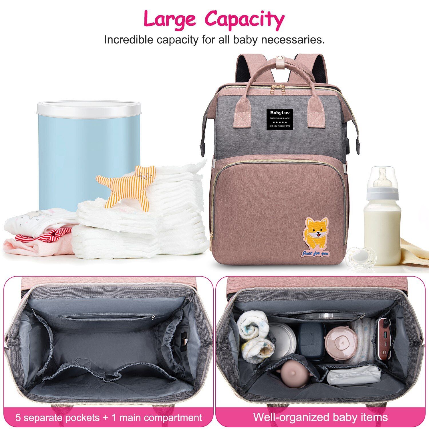 3-in-1 Baby Diaper Bag Backpack with Changing Station Portable Mommy Travel Bag 24Hr Smart
